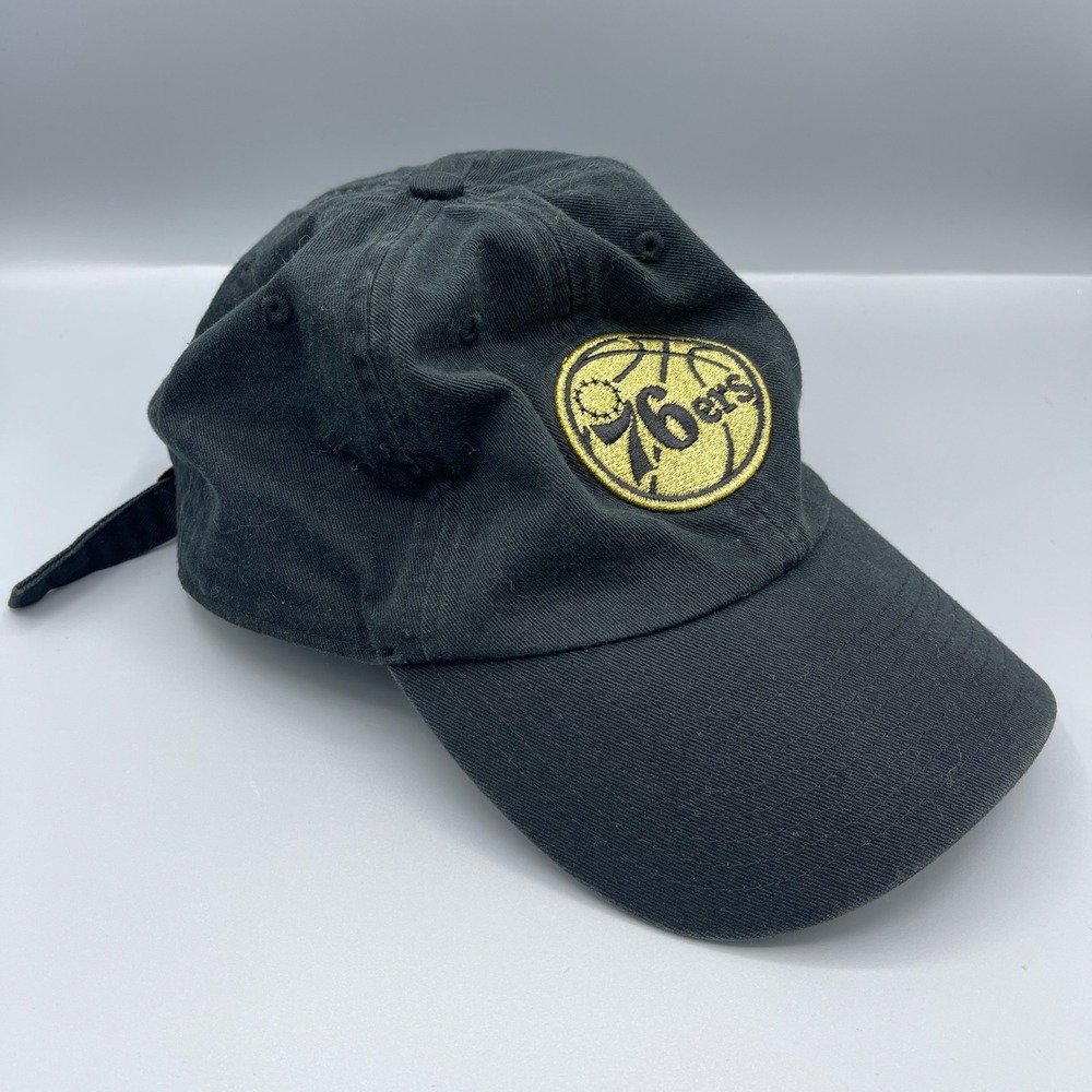 Philadelphia 76ers Hat Cap 47 Brand‎ Black Gold Embroidered Adjustable Strap